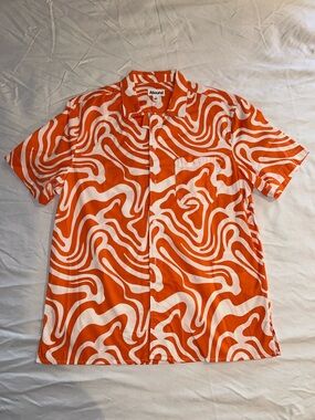 Abound Orange and White Abstract Short-Sleeve Button-Up
